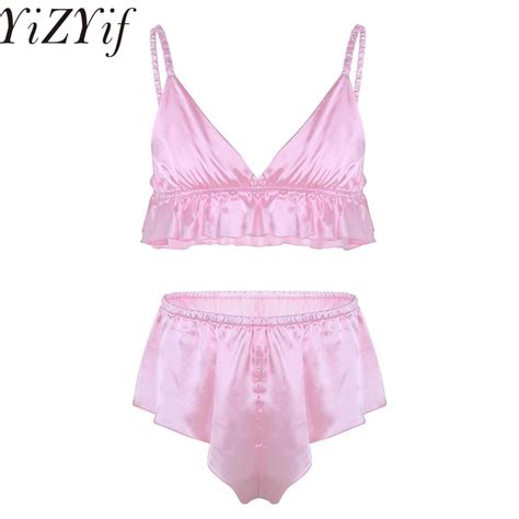 Yizyif Sexy Men Sissy Brief Bra Lingerie Gay Soft Satin Panties Silky French Knickers Top Brief