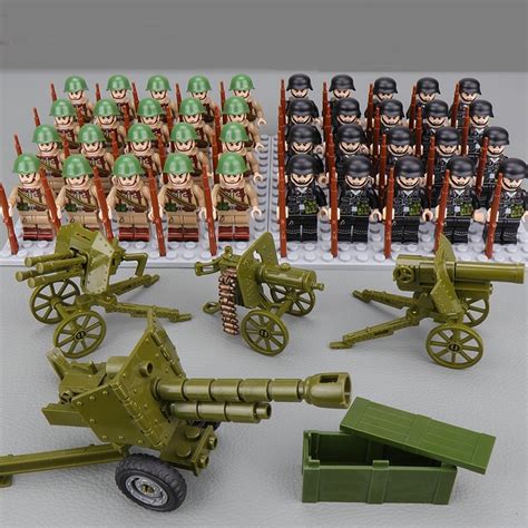 Ww2 American Army Vs German Army Soldiers Lego Cannon Weapons Compatible