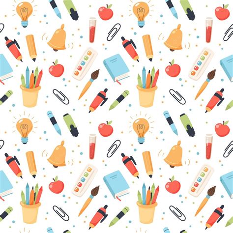 Premium Vector School Seamless Pattern Supplies And Equipment For
