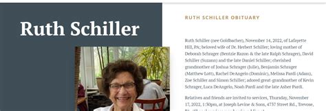 Ruth Schiller Obituary New Brunswick Woman Death Cause