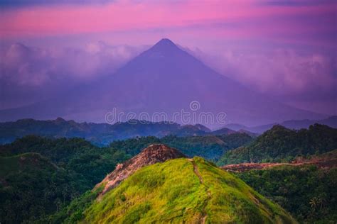 Sunset Mayon Volcano On Luzon Island Philippines Stock Photo Image Of