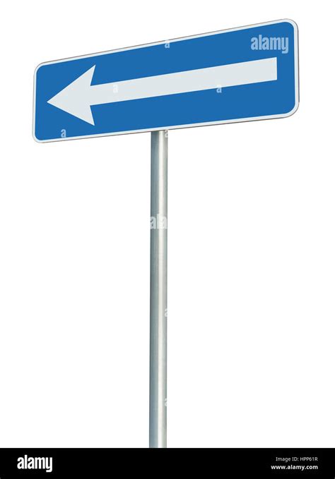Left Traffic Route Only Direction Road Sign Turn Pointer Blue Isolated