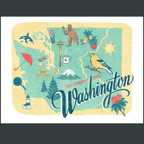 Washington Print Drawn The Road Again