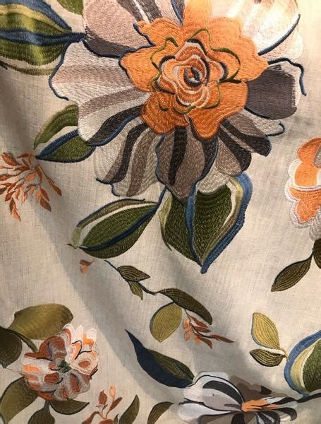 Novelty Cotton Oversized Floral Embroidery Fabric Flax By The Yard