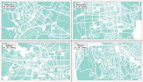 Toluca Hermosillo Tijuana And Chihuahua Mexico City Maps Set In Retro