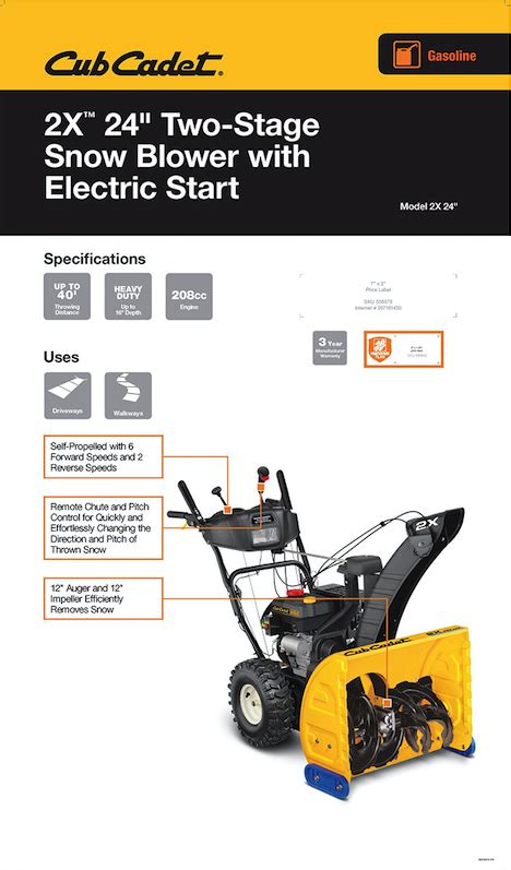 Cub Cadet 24 In 208cc 2 Stage Electric Start Gas Snow Blower With