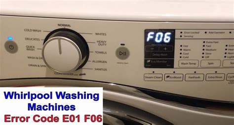 Whirlpool Duet Washer Error Code E01 F06
