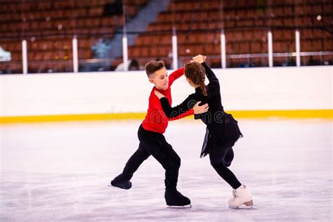 Hildren Athletes Learn Pair Figure Skating Dance Pair Movement Stock