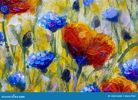 Painting Flower Modern Colorful Wild Flowers Canvas Abstract Close