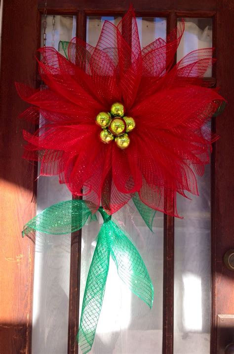 Poinsettia Wreath Made Out 10 Inch Red And Green Deco Mesh Tutorial