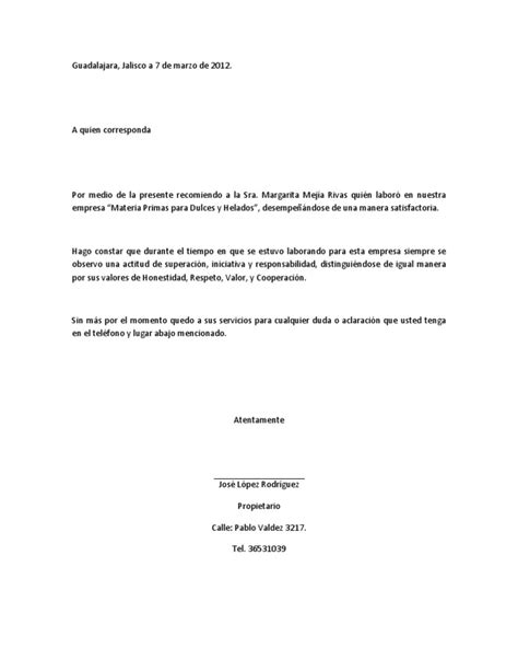 Ejemplo De Carta De Recomendacion Formal Modelo De Informe