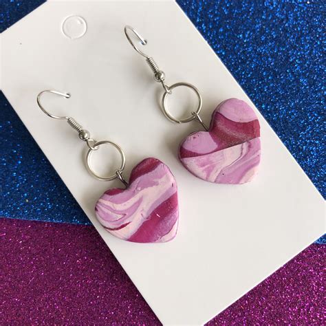 Handmade Heart Earrings Polymer Clay Valentines Day Etsy