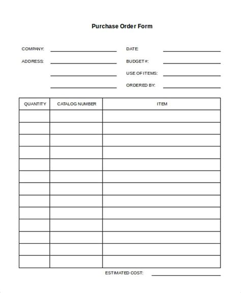 Free Printable Blank Purchase Order Form

