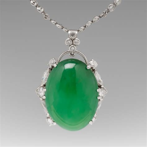24 Carat Natural Jadeite Jade And Diamond Pendant And Chain