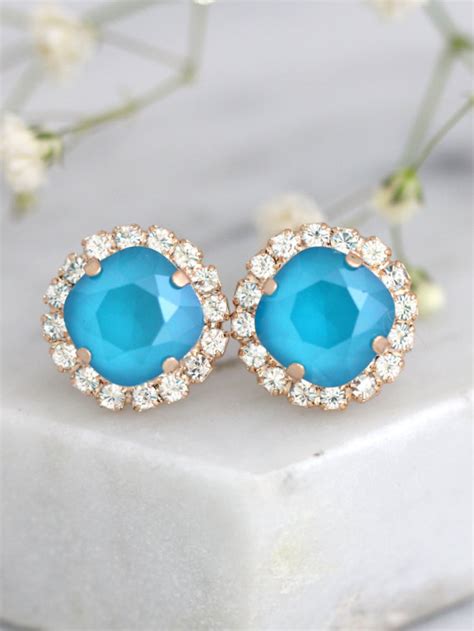 Blue Earrings Bridal Blue Sky Earrings Blue Teal Crystal Swarovski