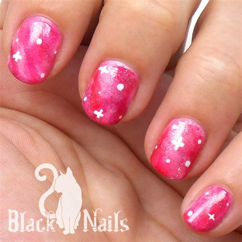 Pink Glitter Galaxy Nail Art Design Black Cat Nails