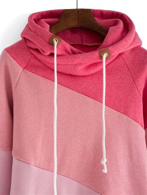 hooded drawstring color block sweatshirtfor women romwe