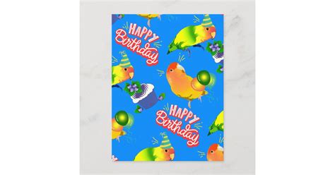 Cheerful Blue Happy Birthday Birds Lovebird Parrot Postcard Zazzle