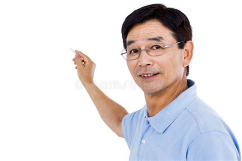 Elderly Man Pointing Behind Him Stock Photo Image Of Isolated Shirt