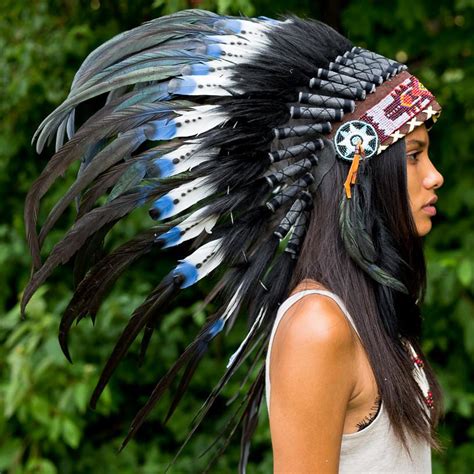 Blue Tips Native American Headdress 75cm Indian Headdress Novum
