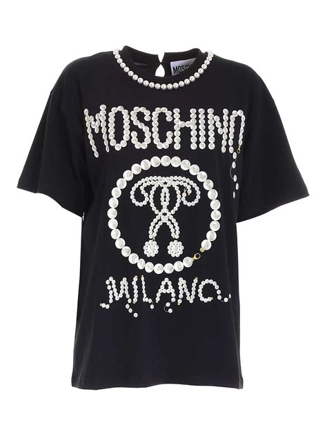 T Shirts Moschino Pearls Double Question Mark Logo T Shirt In B
