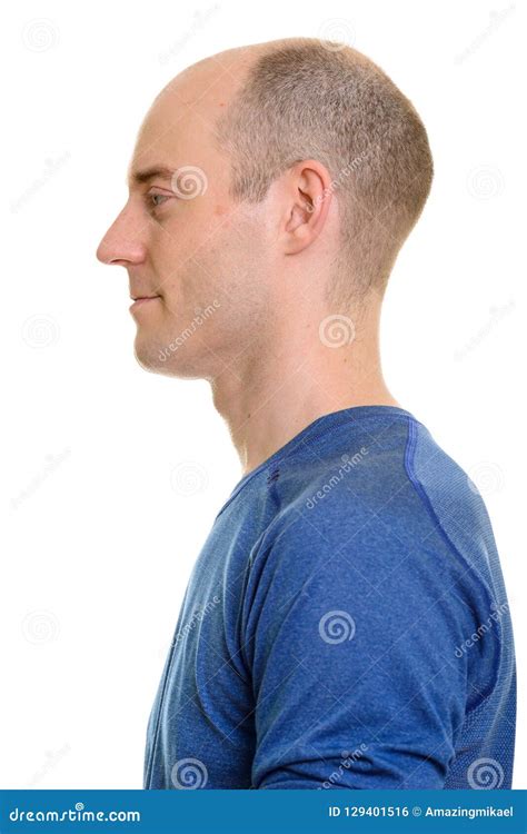 Close Up Profile View Of Bald Caucasian Man Stock Photo Image Of