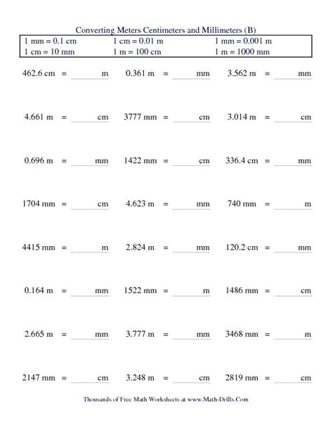 Measurement Worksheet Metric Conversion Of Meters Centimeters And