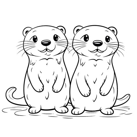 Otter Couple With Cute Little Face Coloring Page Image 167938 Outline