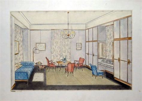 Design Drawing For The Interior Of A Room Nd Gyula Kaesz Blue