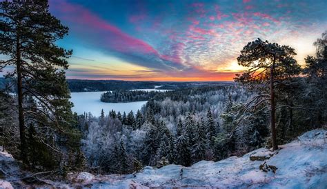 Download Snow Finland Tree Cloud Sunset Nature Sky Lake Winter Forest