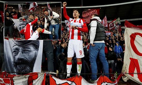 Red Star Belgrade Hero Milan Pavkov Celebrates With Ultras After
