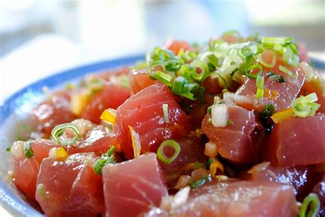 Ahi Poke Poke Poʊˈkeɪ Is A Raw Fish Salad Served As An Appetizer In