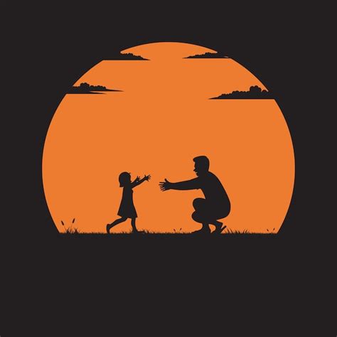 Silhouette Of Father And Daughter Premium Vector