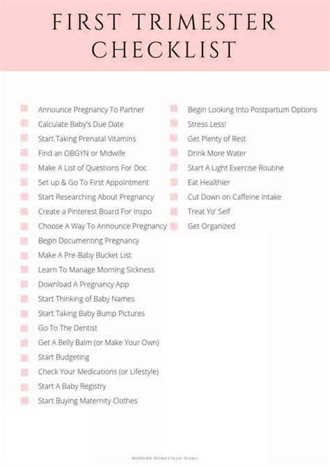 First Trimester Checklist 30 Things To Do In The First 13 Weeks Artofit