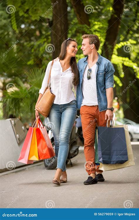 Attractive Couple At Shopping Stock Image Image Of City Friend 56279059