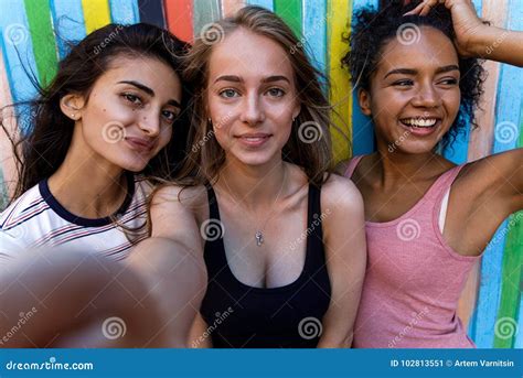 Group Of Young Friends Posing While Taking Selfie Stock Image Image Of Times Friends 102813551