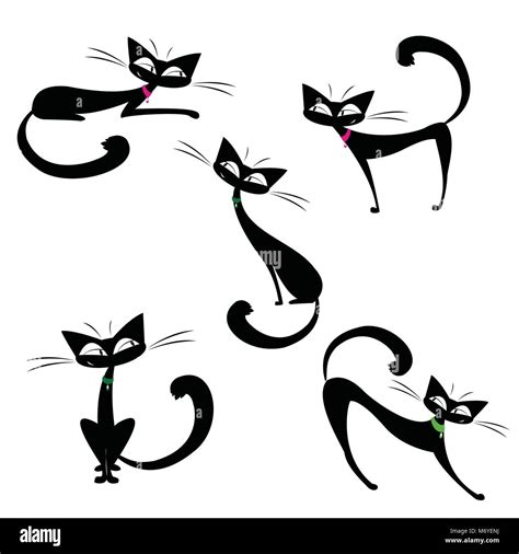Set Cute Black Cats Isolated On White Background Stock Vector Illustration Stock Vector Image