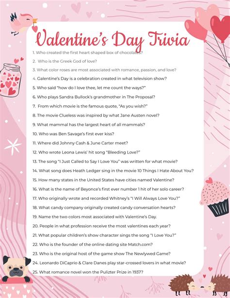 Valentines Day Trivia Questions And Answers Printable Printable Word