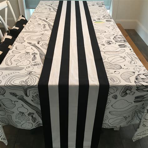 Black And White Stripe Table Runner Wedding Table Linens Wide Stripe