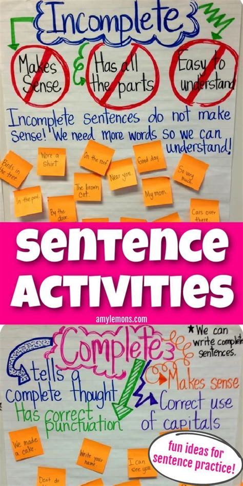 Sentence Activities For The Classroom Complete Sentences Anchor Chart