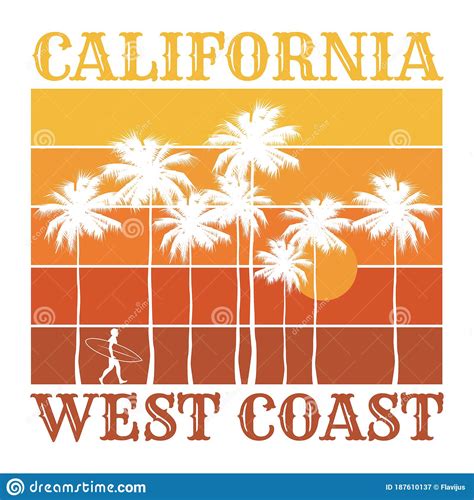 Theme Of Surfing With Text California West Coast Stock Vector