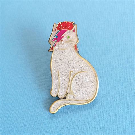 Bowie Cat Enamel Pin Cat Pin Kitty Stardust Sparkle Cat Lapel Pin