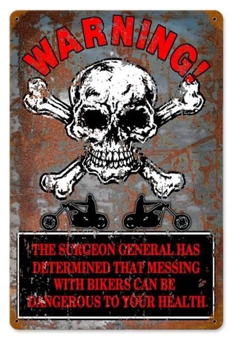 Vintage Warning Bikers Metal Sign 12 X 18 Inches Biker Quotes Harley