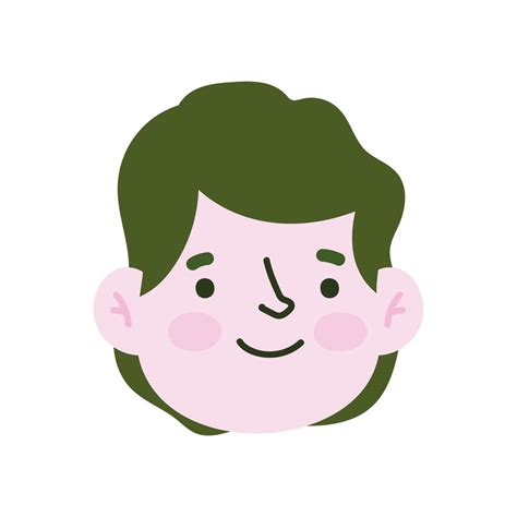 Cartoon Man Face Character Green Hair Icon Isolated Style White