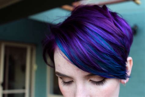 Purple And Blue Galaxy Hair Color Short Hair Styles Purple Hair