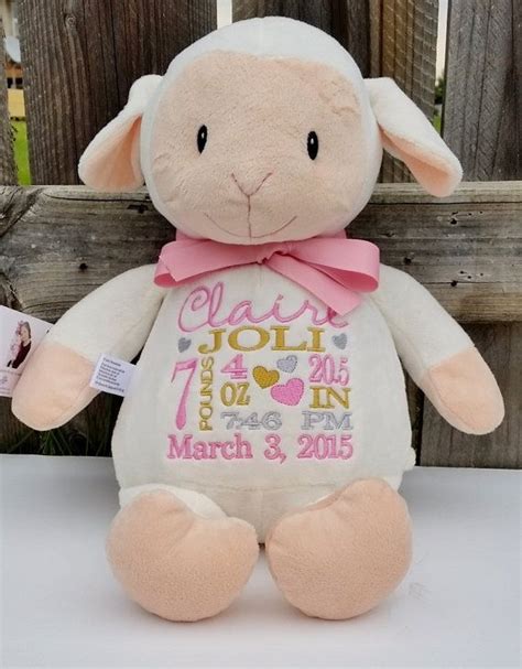Personalized Lamb Stuffed Animal Baby Tbirth Announcement Etsy