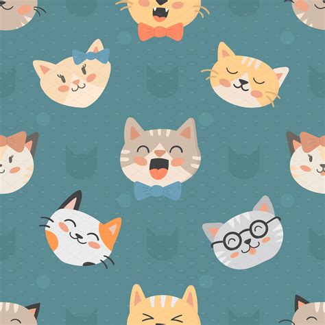 Seamless Hipster Cats Pattern Vector ~ Illustrations ~ Creative Market