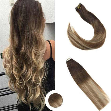 Ugeat 50gr Remy Human Hair Tape In Extensions Balayage Brown And Blonde