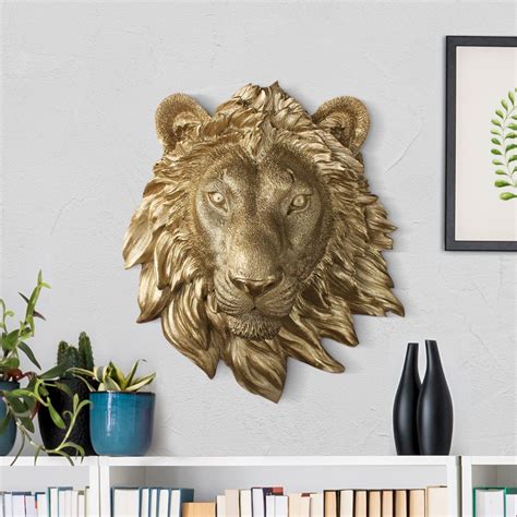 Mini Gold Lion Head Faux Taxidermy Decor By Wall Charmers