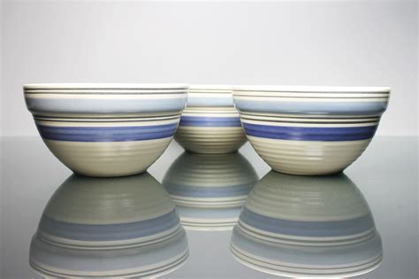 Pfaltzgraff Rio Soup Bowls Set Of 3 Blue Bands Stoneware